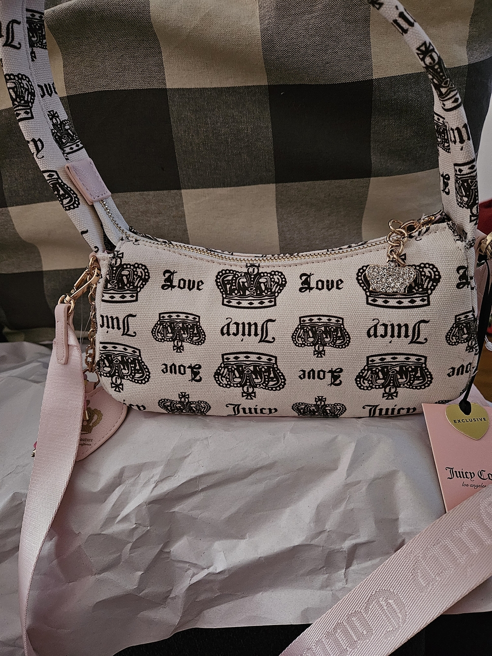Juicy Couture Cream and Black Crown Print Shoulder Bag /Cross Body Bag🩷🖤 - Picture 7 of 8